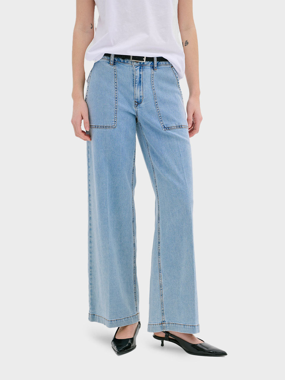 Light Blue Wash Lara Wide Trousers by My Essential Wardrobe