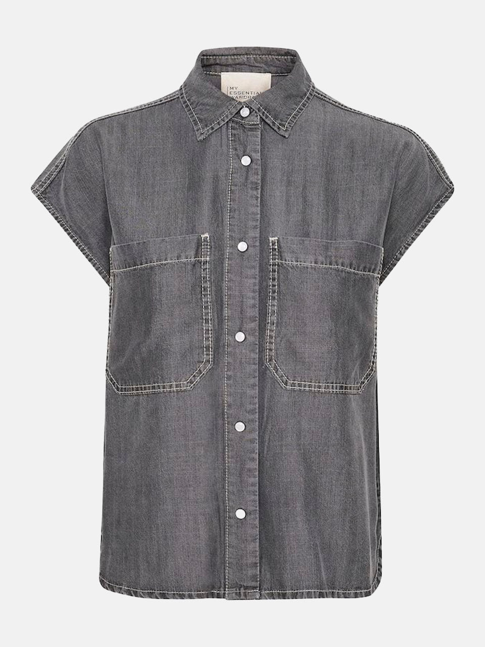 Grey Wash Short Sleeve Denim Shirt by My Essential Wardrobe