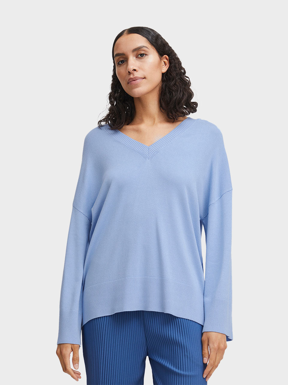 Vista Blue Mmorla V-neck Jumper by b.young