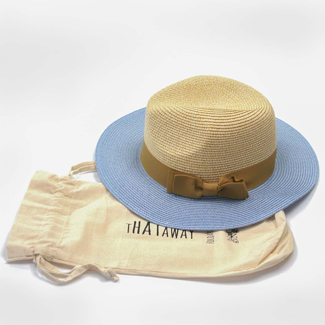 Blue and Natural Two Tone Foldable Panama Hat with Bag by Black Ginger