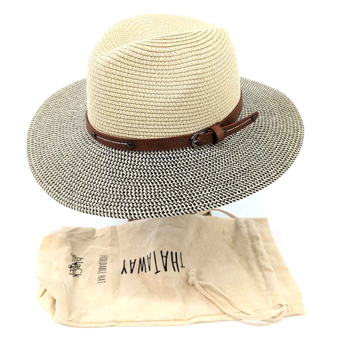 Mottled / Natural Two Tone Panama Foldable Hat with Belt by Black Ginger