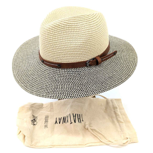 Mottled / Natural Two Tone Panama Foldable Hat with Belt by Black Ginger