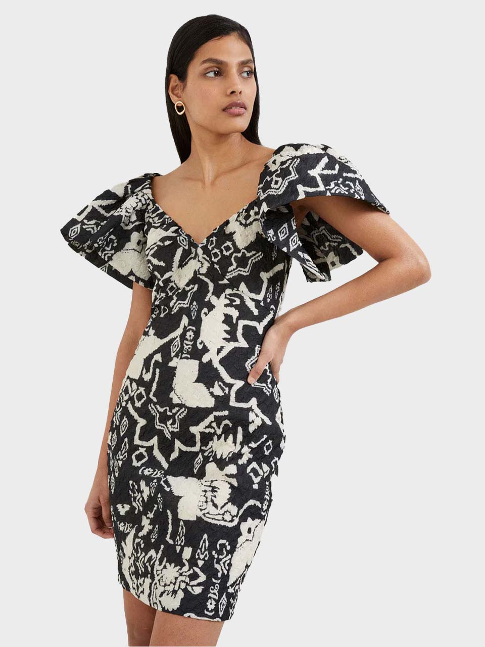 Deon Candra Jacquard Dress in Black and Cream by French Collection