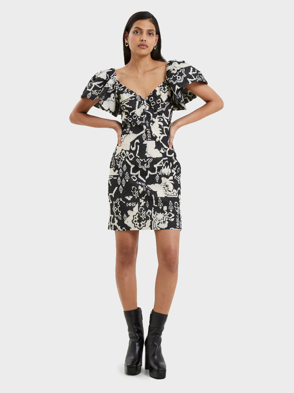 Deon Candra Jacquard Dress in Black and Cream by French Collection