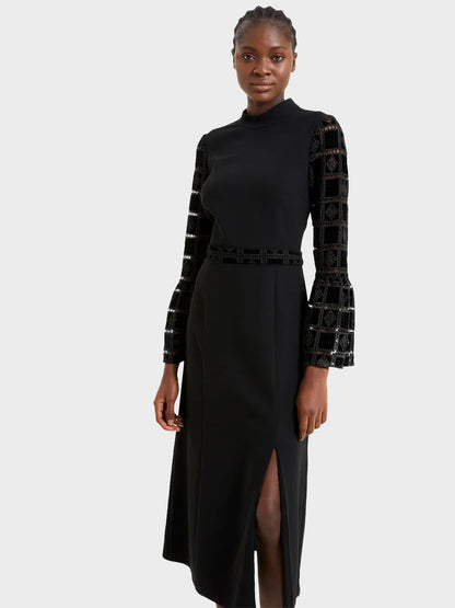 Black Garnet Velvet Lace Midi Dress by French Connection