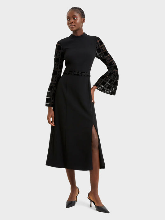 Black Garnet Velvet Lace Midi Dress by French Connection