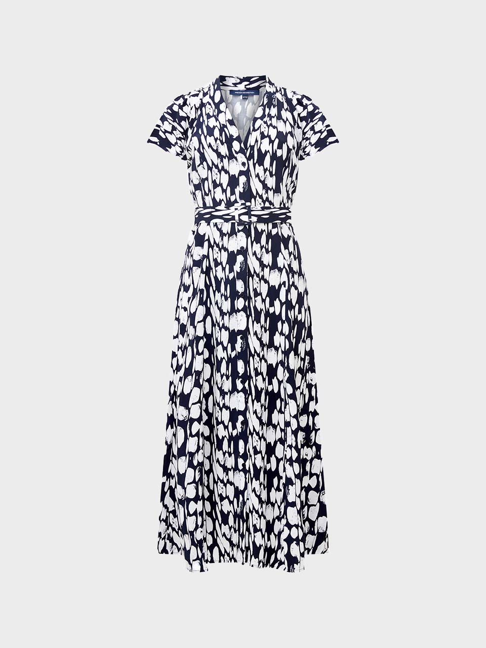 French Connection Islanna Crepe SS Midi Dress in Marine/White