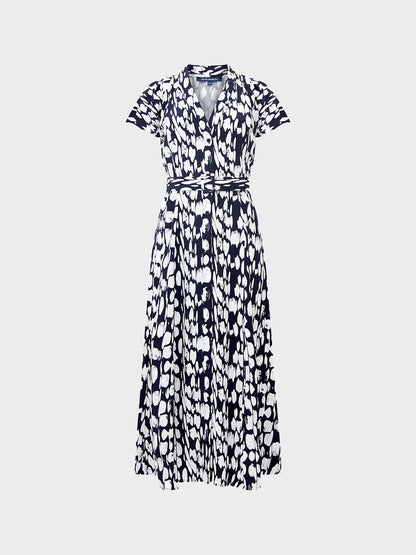 French Connection Islanna Crepe SS Midi Dress in Marine/White