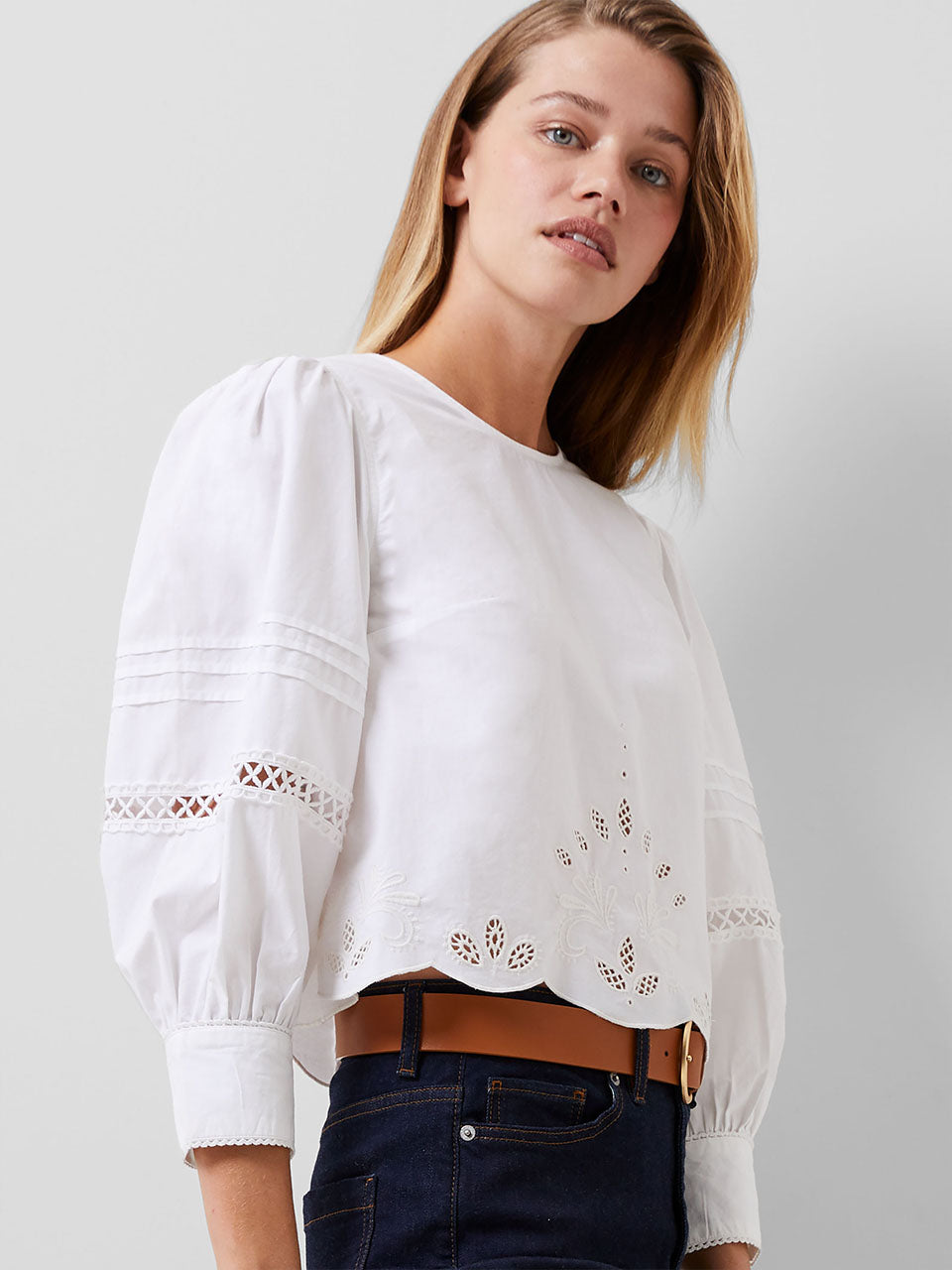 Linen White Alissa Cotton Broiderie Top by French Connection