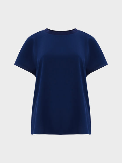 Crepe Light Crew Neck Top in Midnight Blue by French Connection