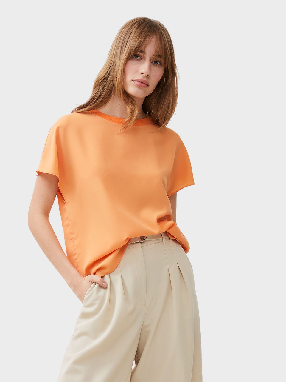 Crepe Light Crew Neck Top in Melon by French Connection