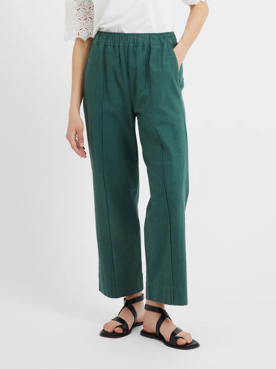 Tropical Green Crinkle Cotton Trousers by Great Plains