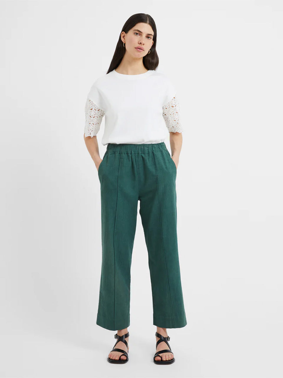 Tropical Green Crinkle Cotton Trousers by Great Plains