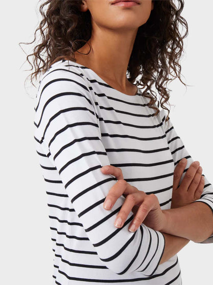 Classic-White / Navy Hollie Core 3/4 Length Sleeve Striped Top by Great Plains