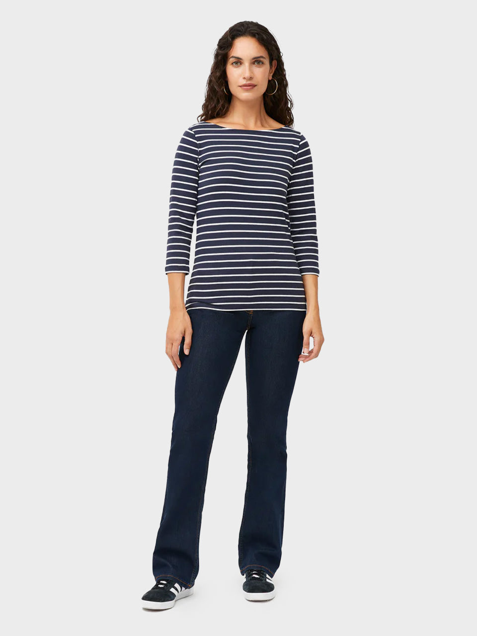 Navy with White Stripes Copy of Hollie Core 3/4 Length Sleeve Striped Top by Great Plains