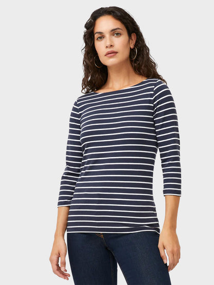 Navy with White Stripes Copy of Hollie Core 3/4 Length Sleeve Striped Top by Great Plains