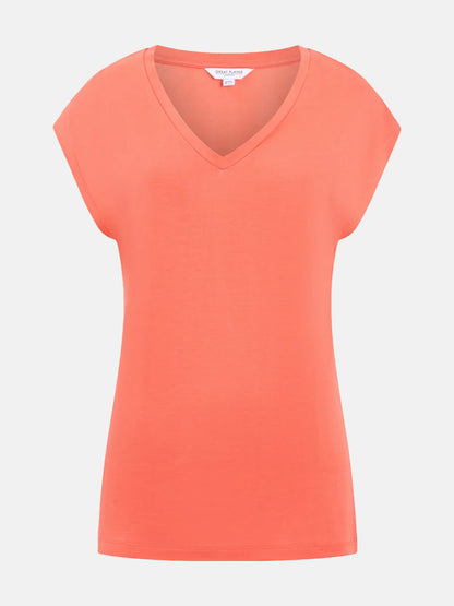 Soft Coral V-Neck Short Sleeve T-Shirt by Great Plain