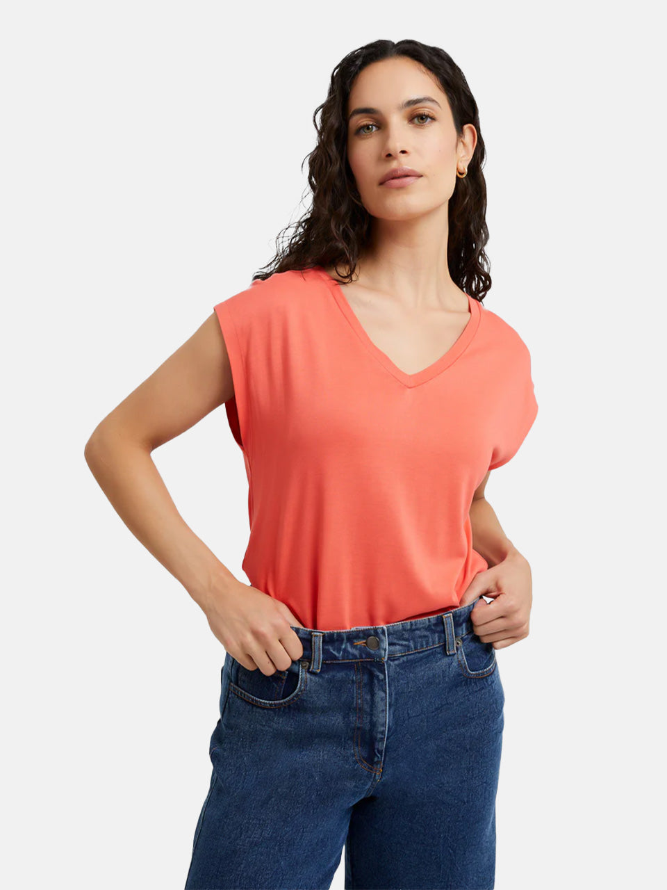 Soft Coral V-Neck Short Sleeve T-Shirt by Great Plain