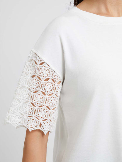 Crochet Short Sleeved Tee by Great Plains in White/Milk