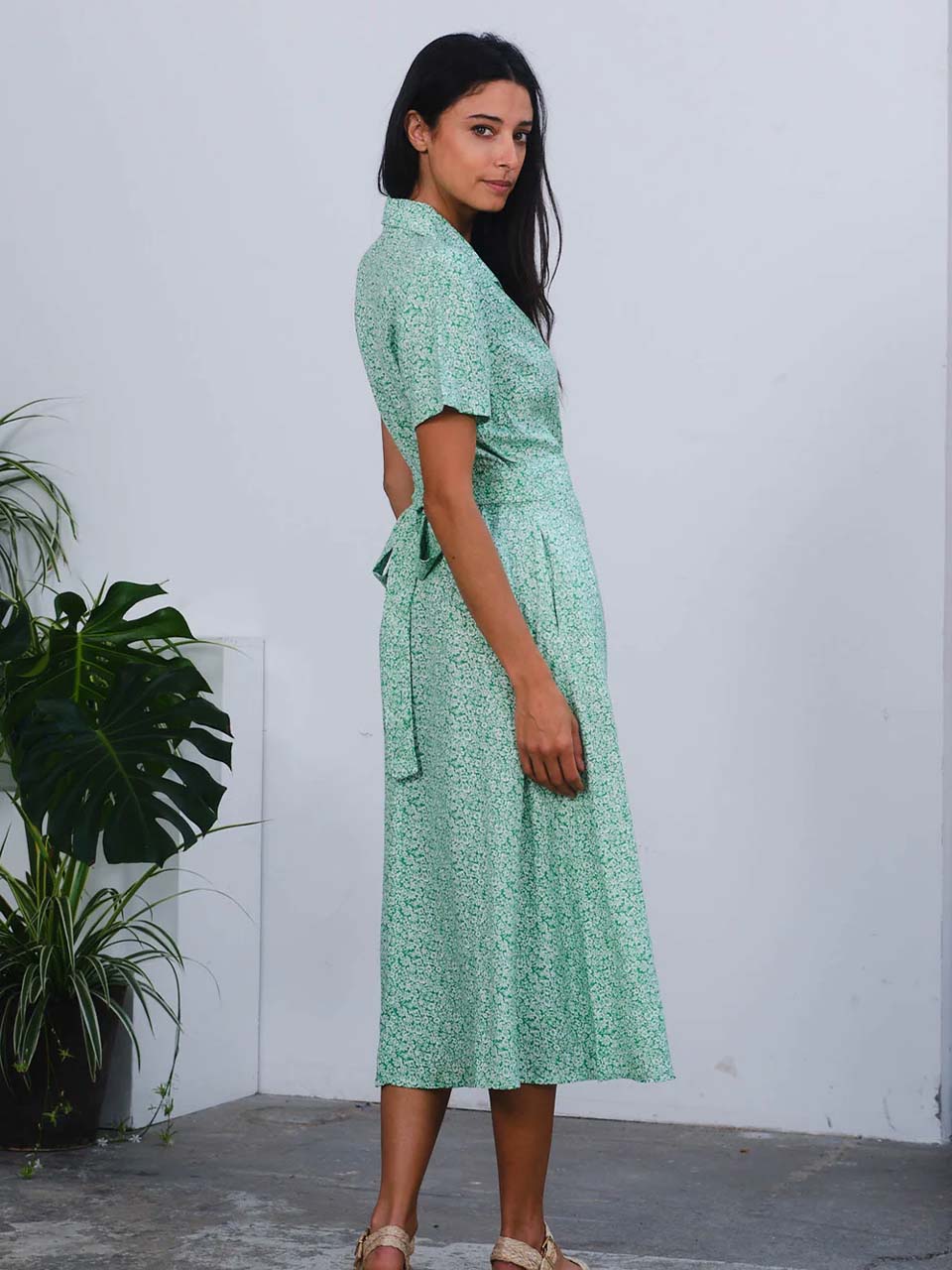 Jonie Dress in Green Ditsy Print by Pretty Vacant