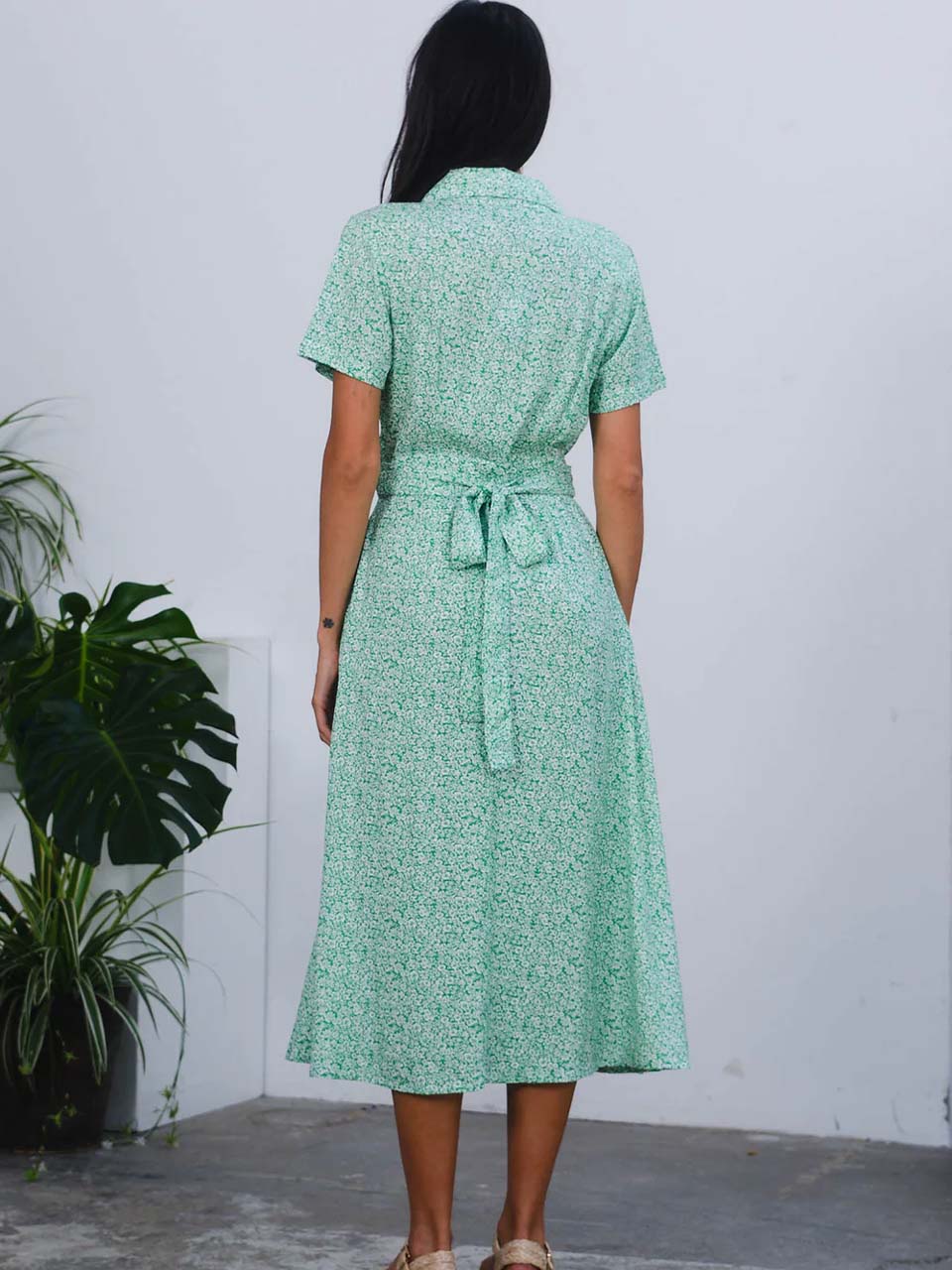 Jonie Dress in Green Ditsy Print by Pretty Vacant