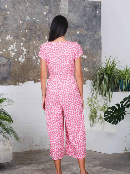 Short Sleeve Playsuit in Pink Daisies by Pretty Vacant