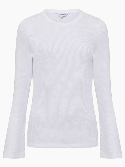 Jersey Jacquard Long Sleeve Top in White by Great Plains